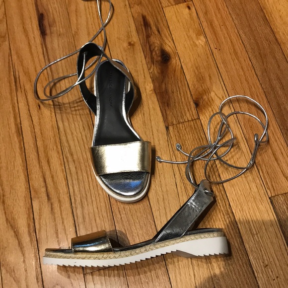 Lindy Wrap Metallic Lace up gladiator tie ankle Espadrilles Slides flat sandals - Picture 3 of 11